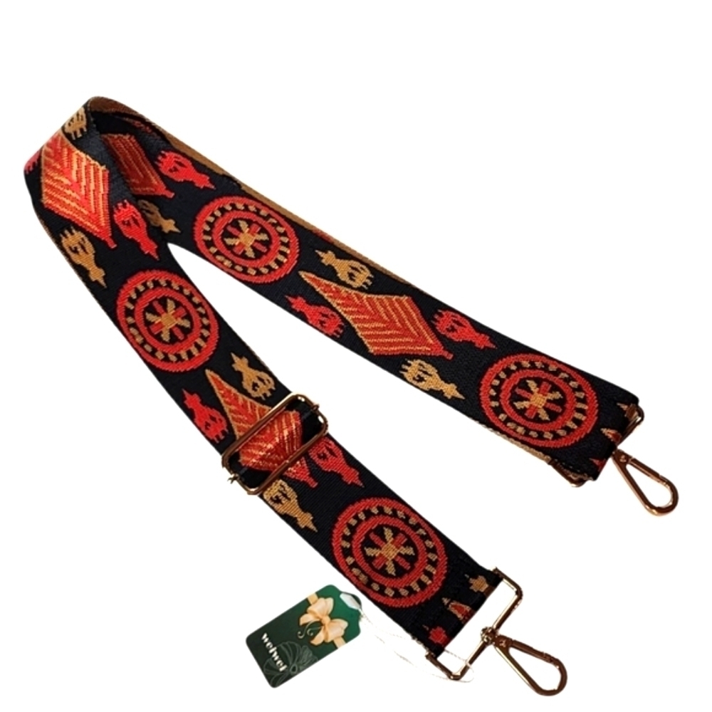 Adjustable Tribal Geometric Bag Strap Red Black Gold Purse Crossbody Replacement